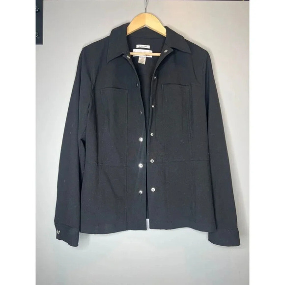 JONES NEW YORK SPORT SIZE LARGE 10 Black Stretch Button Front Jacket Coat SZ L - Picture 1 of 4